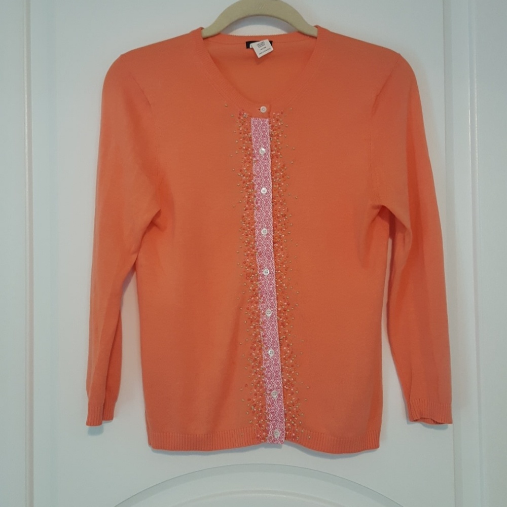 J. Crew Coral Beaded Cardigan